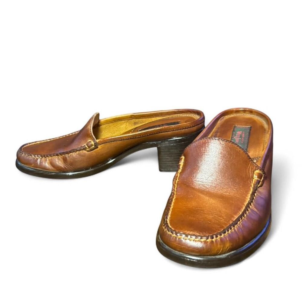 Vintage G.H. Bass Weejuns Cyndi Mule Loafers 7.5 Brown Leather Block Heel